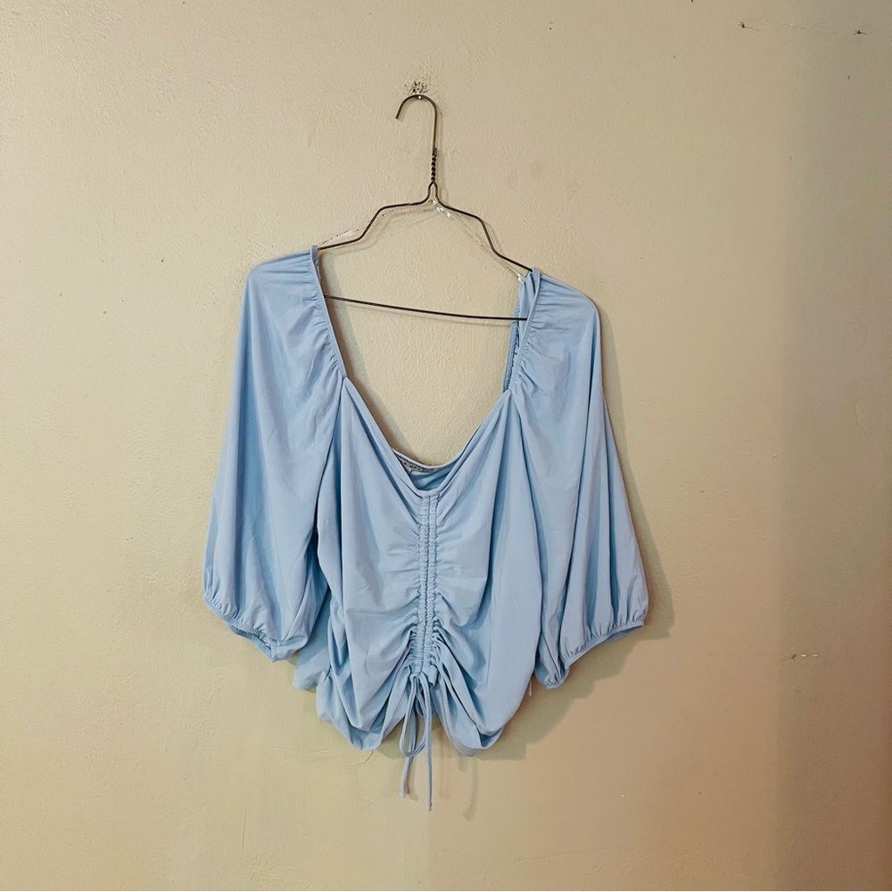 NWT Blue Drawstring Front Top